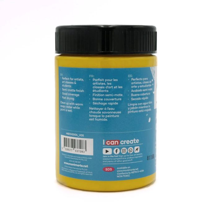 mont marte acrylic colour paint signature 300ml 10 1oz medium yellow back