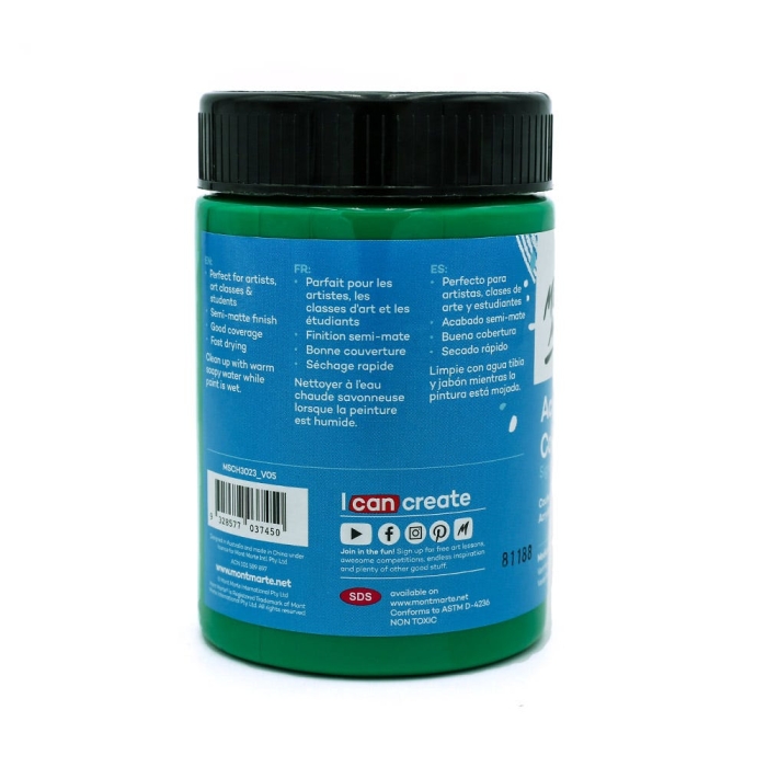 mont marte acrylic colour paint signature 300ml 10 1oz mid green back
