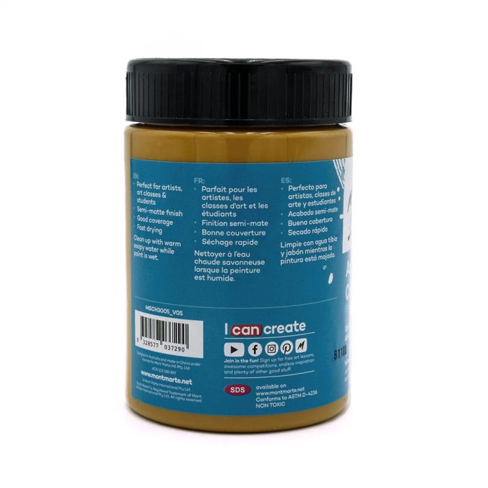 mont marte acrylic colour paint signature 300ml 10 1oz yellow ochre back