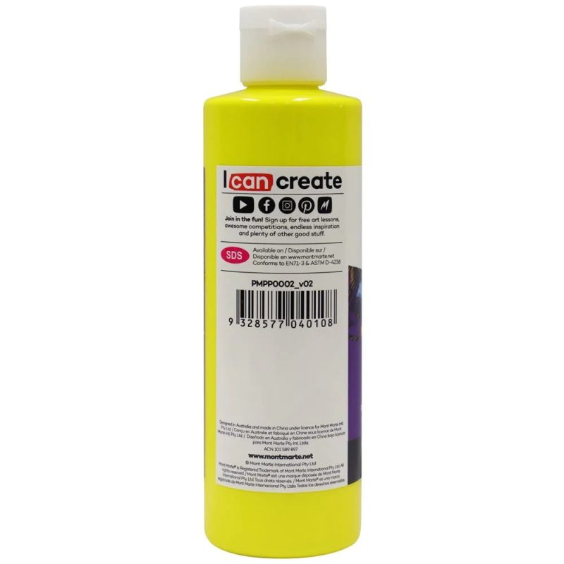 mont marte pouring acrylic paint premium 240ml 8 12oz bright yellow back