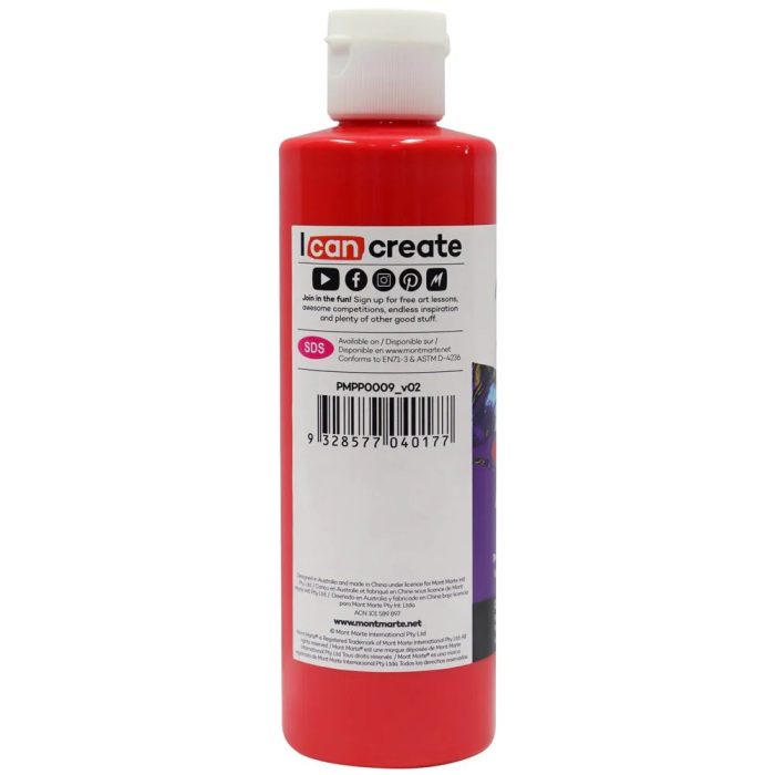mont marte pouring acrylic paint premium 240ml 8 12oz cadmium red back