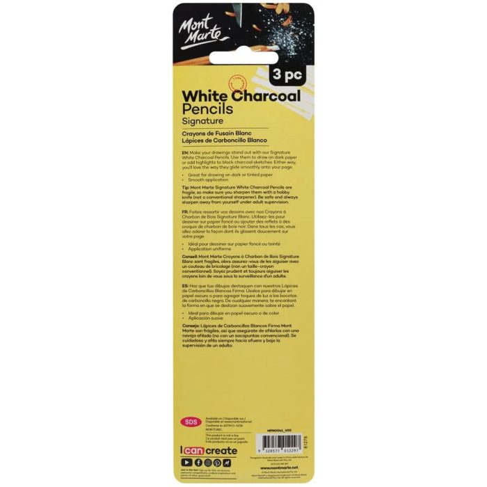 mont marte white charcoal pencils signature 3pc back