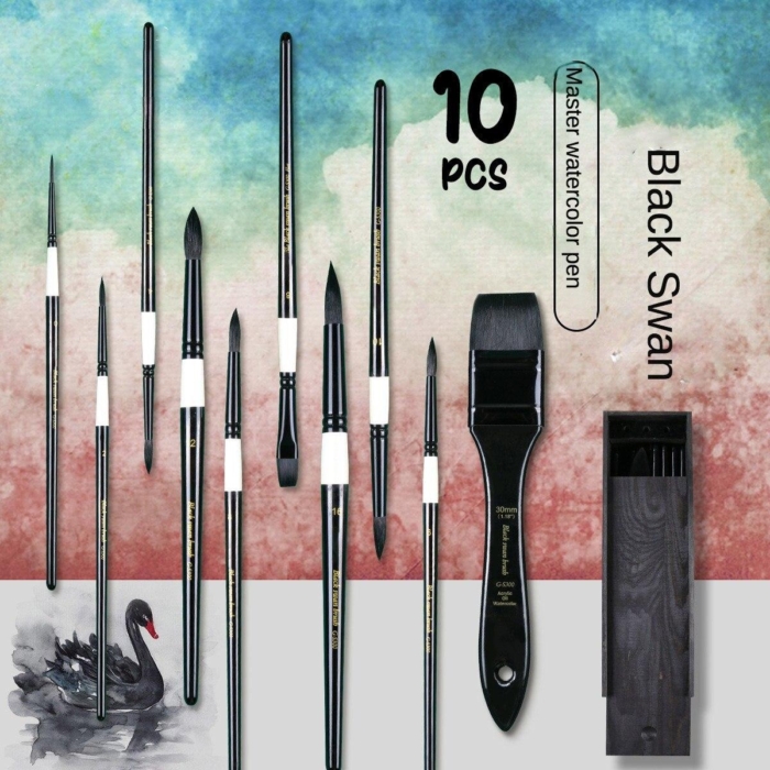 Black Swan Wooden Box Paint Brush Set - GS- 300 - Image 2