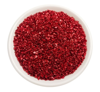 Crushed Bright Red stones in a white bowl for resin art and other decorative elements
