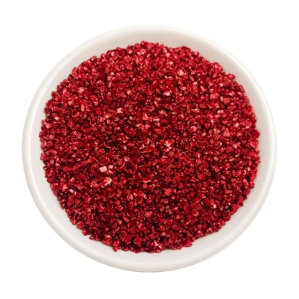 Crushed Bright Red stones in a white bowl for resin art and other decorative elements