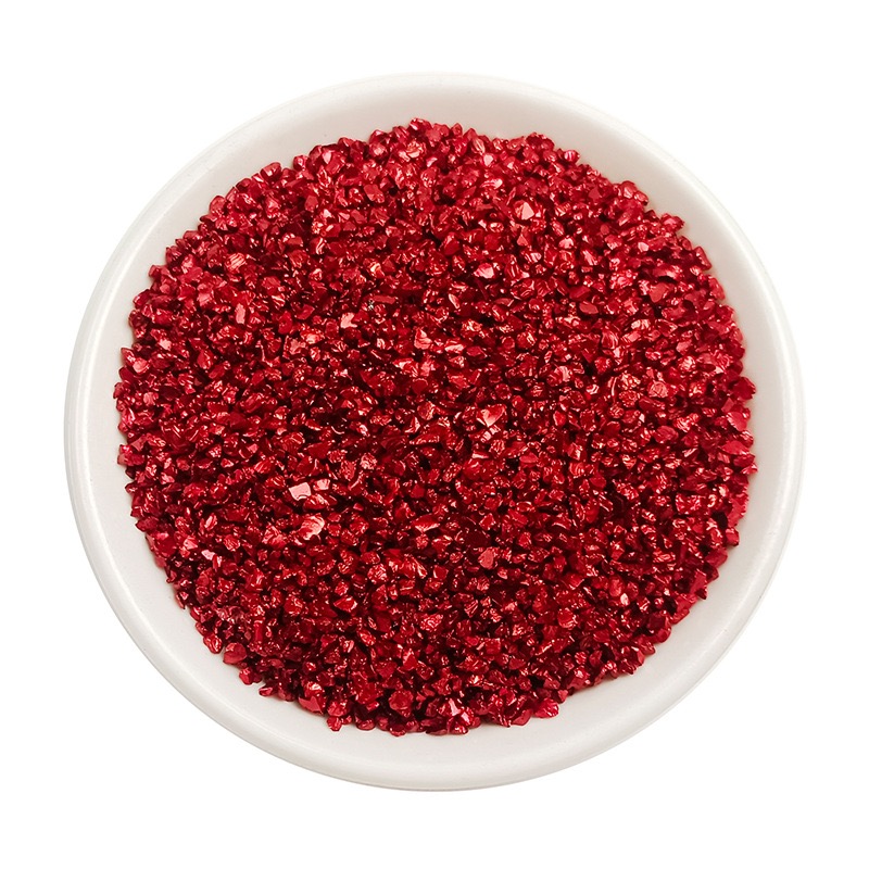 Crushed Bright Red stones in a white bowl for resin art and other decorative elements