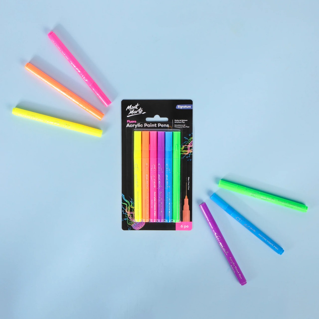 Fluoro Acrylic Paint Pens Fine Tip Signature 6pc 2 Fluoro Acrylic Paint Pens Fine Tip Signature 6pc - Image 1