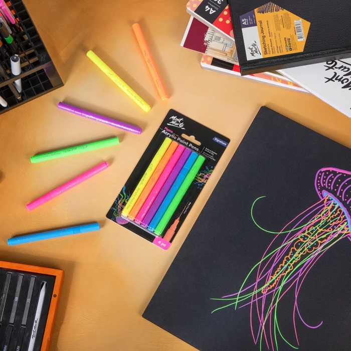 Fluoro Acrylic Paint Pens Fine Tip Signature 6pc - Image 2