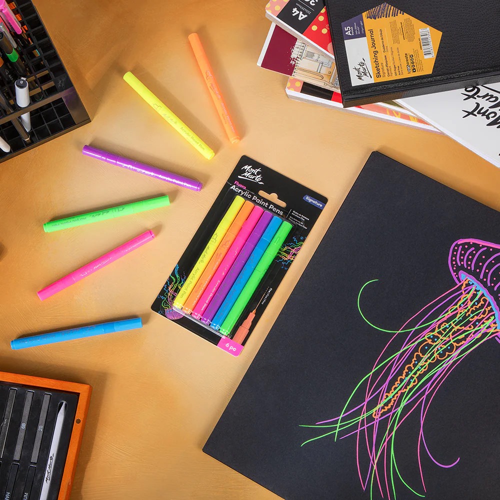 Fluoro Acrylic Paint Pens Fine Tip Signature 6pc 3 Fluoro Acrylic Paint Pens Fine Tip Signature 6pc - Image 2