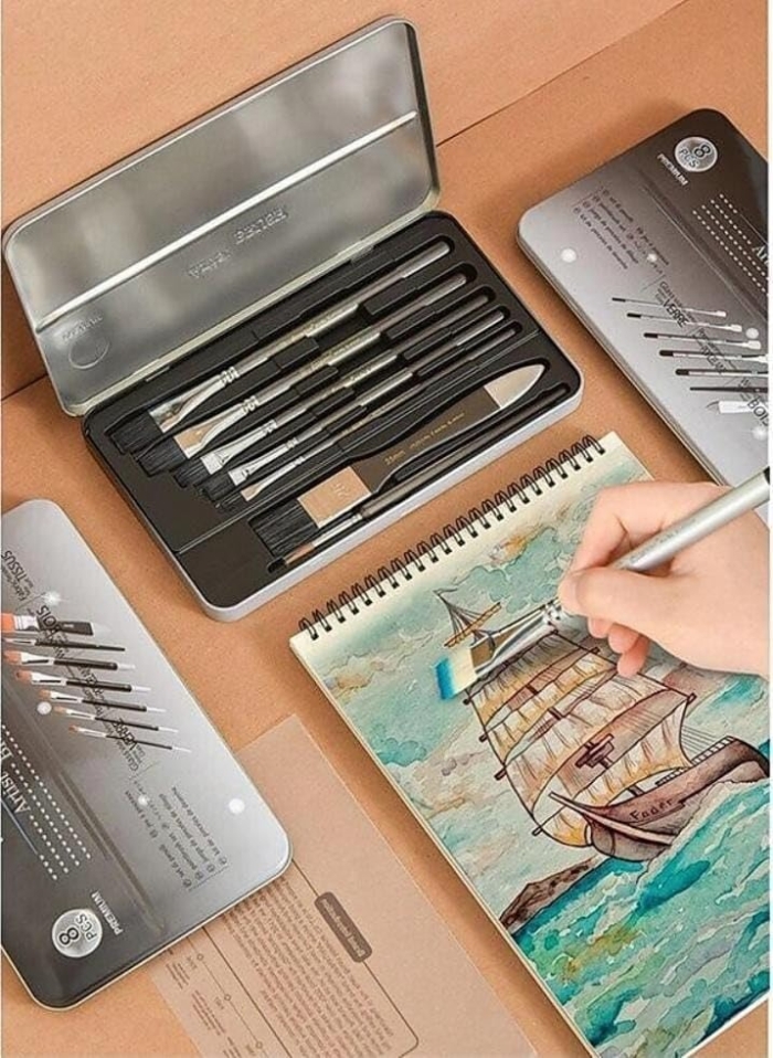 MX-003 Premium Tin Paint Brush Set 8pcs - Image 1