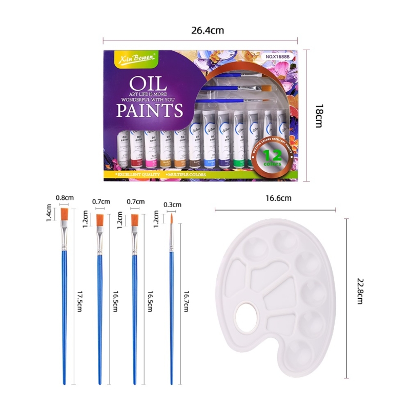 xbw Oil Paint Set 12pcs X12ml With Paintbrush And Palette 2