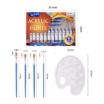 Xinbowen Acrylic Paint set 12pcs + Brushes and 1 Palette Tray - Image 2