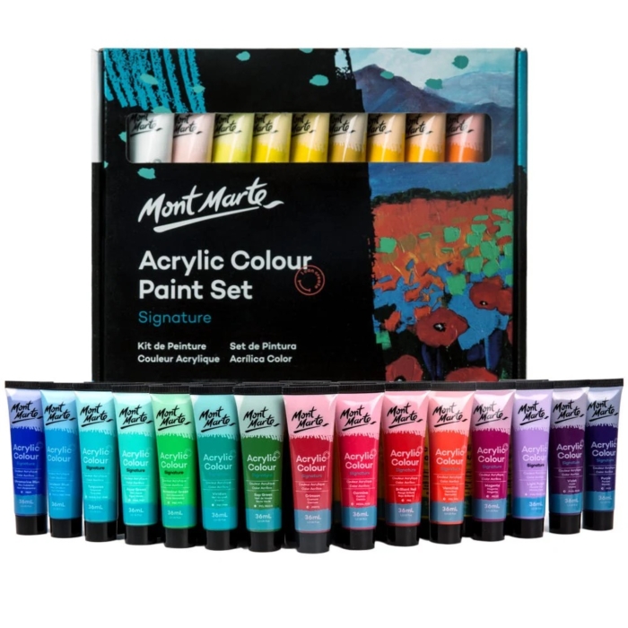 mont marte acrylic paint set 36mls x 36pcs on a white background