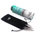 Mont Marte detail brush set collection in a mini black drawstring bag on a white background