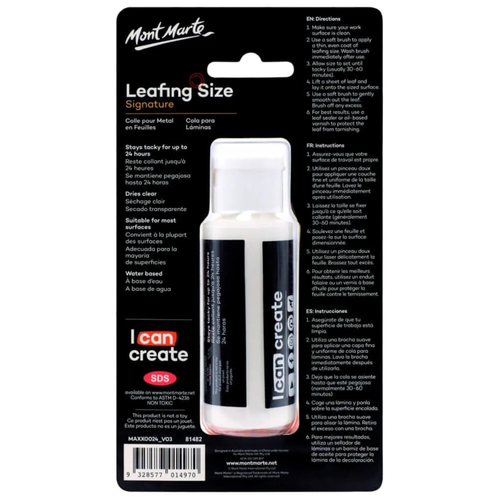 Mont Marte leafing size 60mls in a black compact package on a white background