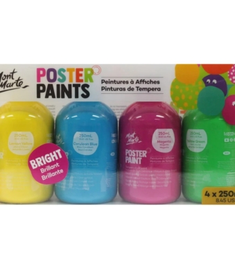 Mont Marte poster paints 4 bright colours on a white bcakground